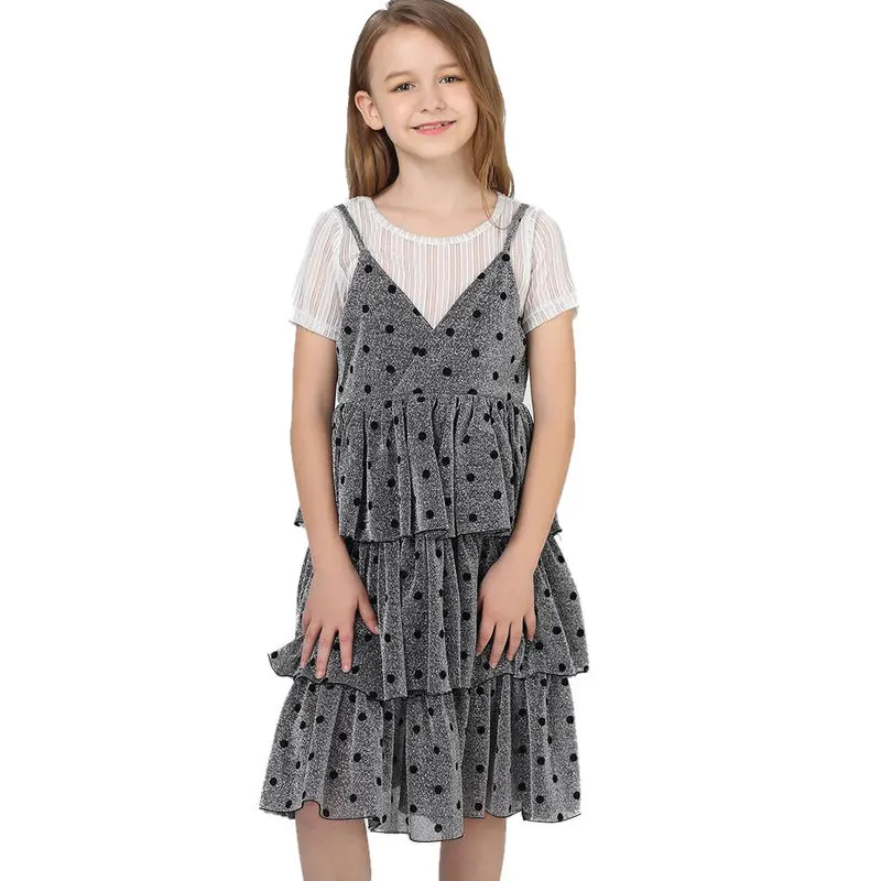 

Sequins Polka Dot Cake Dress for Girls 2019 New Lovely Faux 2 pieces Kids Dress Princess teenage girls clothing