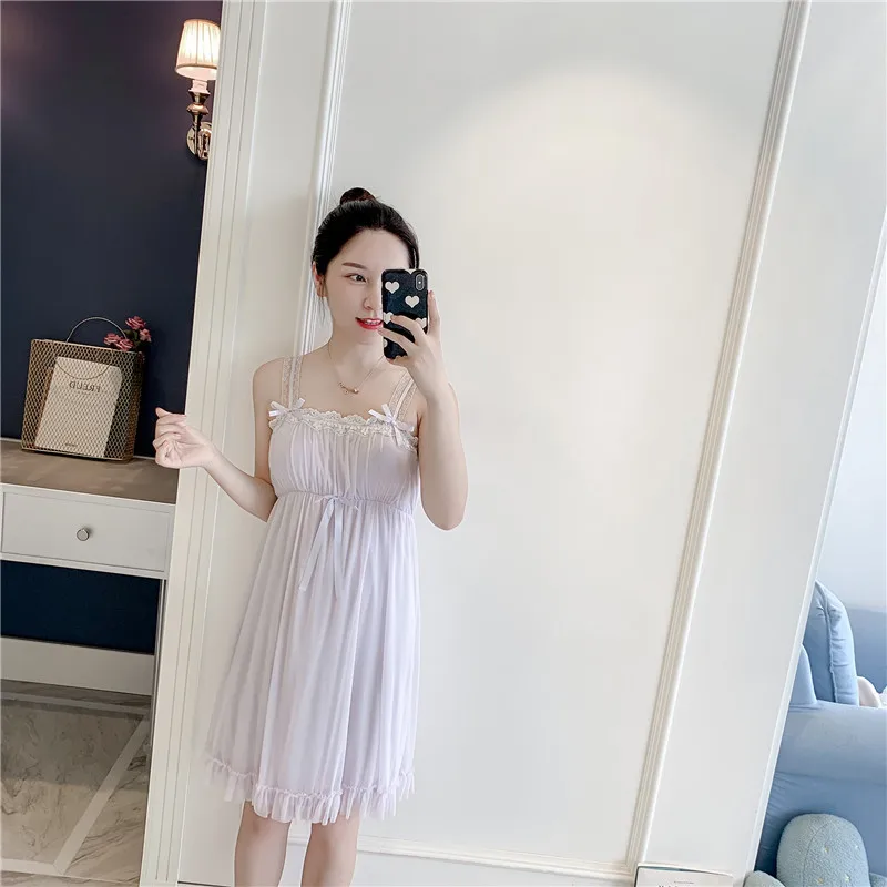 Lovely Retro Women Nightdress Lace Spaghetti Strap Princess Style Nightwear