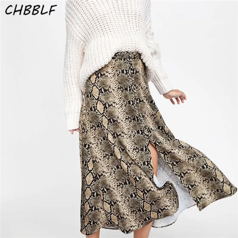 

CHBBLF women elegant snake print skirt faldas mujer side zipper high waist female casual streetwear chic skirts WEW5165