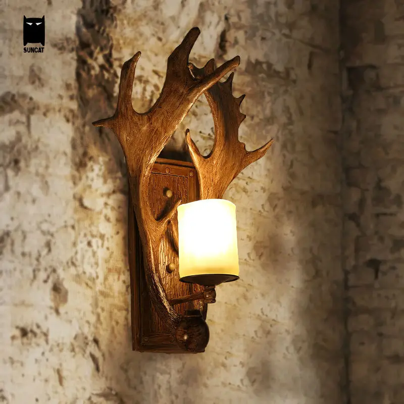 2-Light Resin Antler Wall Light Fixture Vintage Retro Deer Horn Sconce Lamp