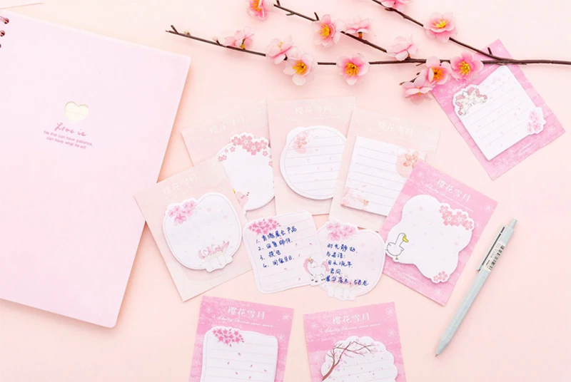 1 шт. Kawaii Cherry Blossom блокнот креативный студенческий планировщик сообщений Стикеры для заметок школьные канцелярские принадлежности для детей Подарки