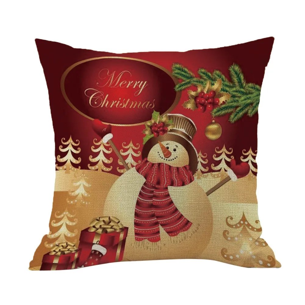 Merry Christmas Throw Pillow Case Snowman Pattern Decorative