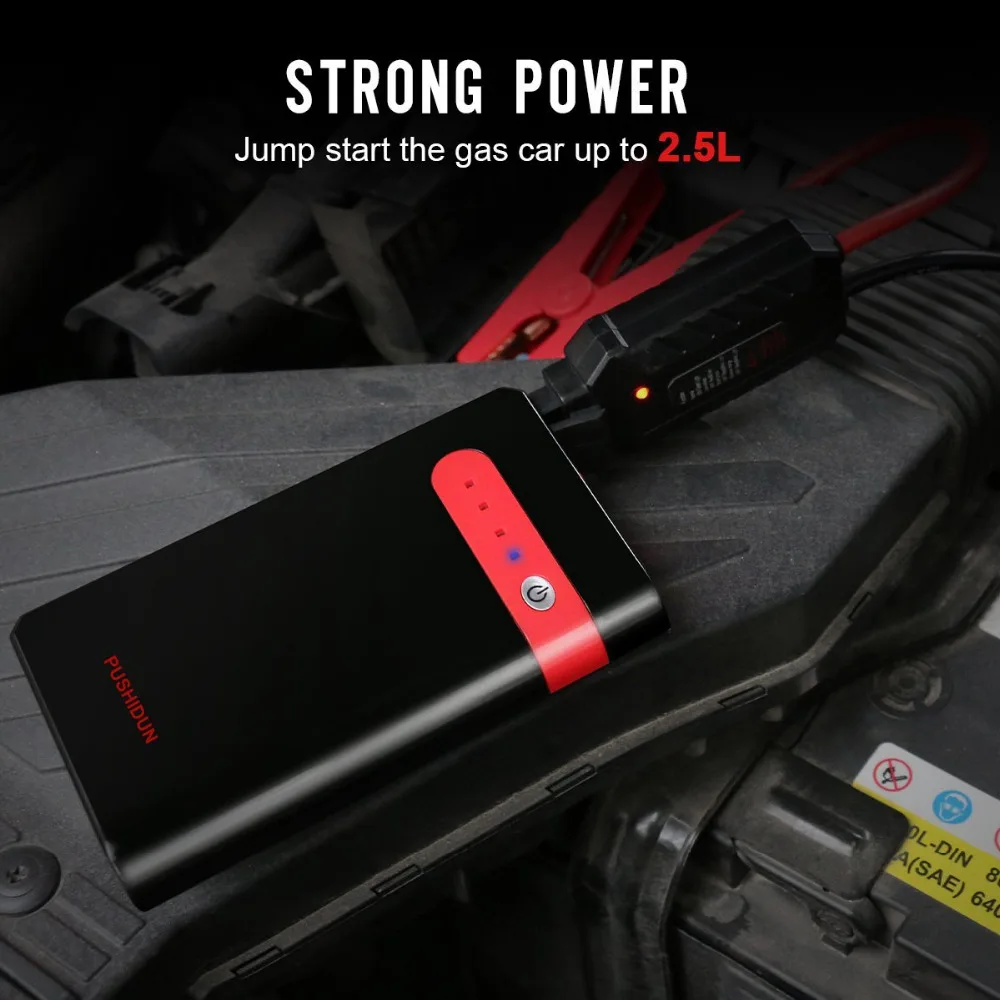 

PUSHIDUN 12V K24S Power Bank Car Booster Starting devices Charge Phone With Smart Clamps Four in One USB Cable And Pump