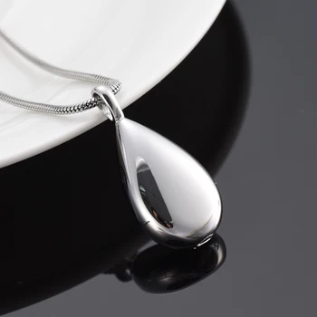 

LKJ9945 Wholesale Cheap Price Steel Tone TearDrop Memorial Urns Cremation Necklace with Snake Chain Ashes Casket for Pet/ Human