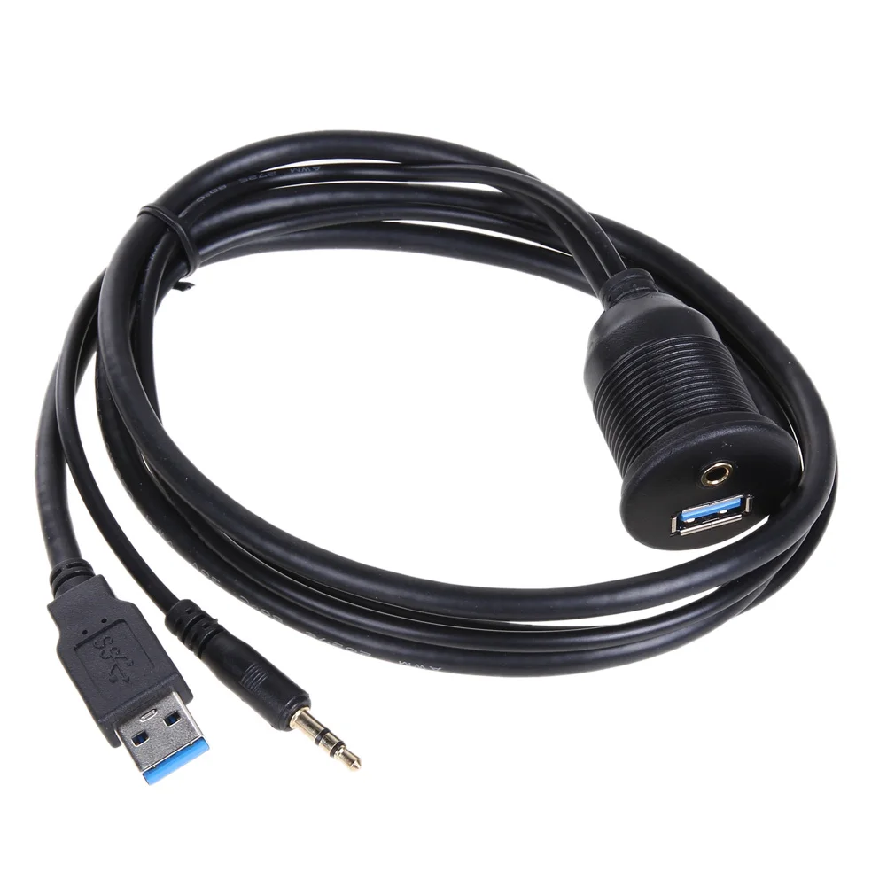 

1m USB 3.0&3.5mm to USB&3.5mm AUX Extension Flush Mount Cable Cord Kit of Install Tools for Car/Boat/Trailer Dial Plate