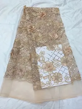

2019 Newest Gold Line African Mesh Lace Fabric High Quality Guipure Lace French Net Fabric For Light Pink Wedding Party Dress