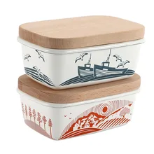 5,7 дюймов Керамический резервуар для хранения сыра, холодильник, миска для свежей еды, западный стиль, утолщенные квадратные бутылки, деревянная крышка, коробка для масла