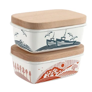 

5.7 Inch Cheese Ceramic Storage Tank Refrigerator Fresh Bowl Western Style Thickened Square Bottles Wooden Cover Butter Box