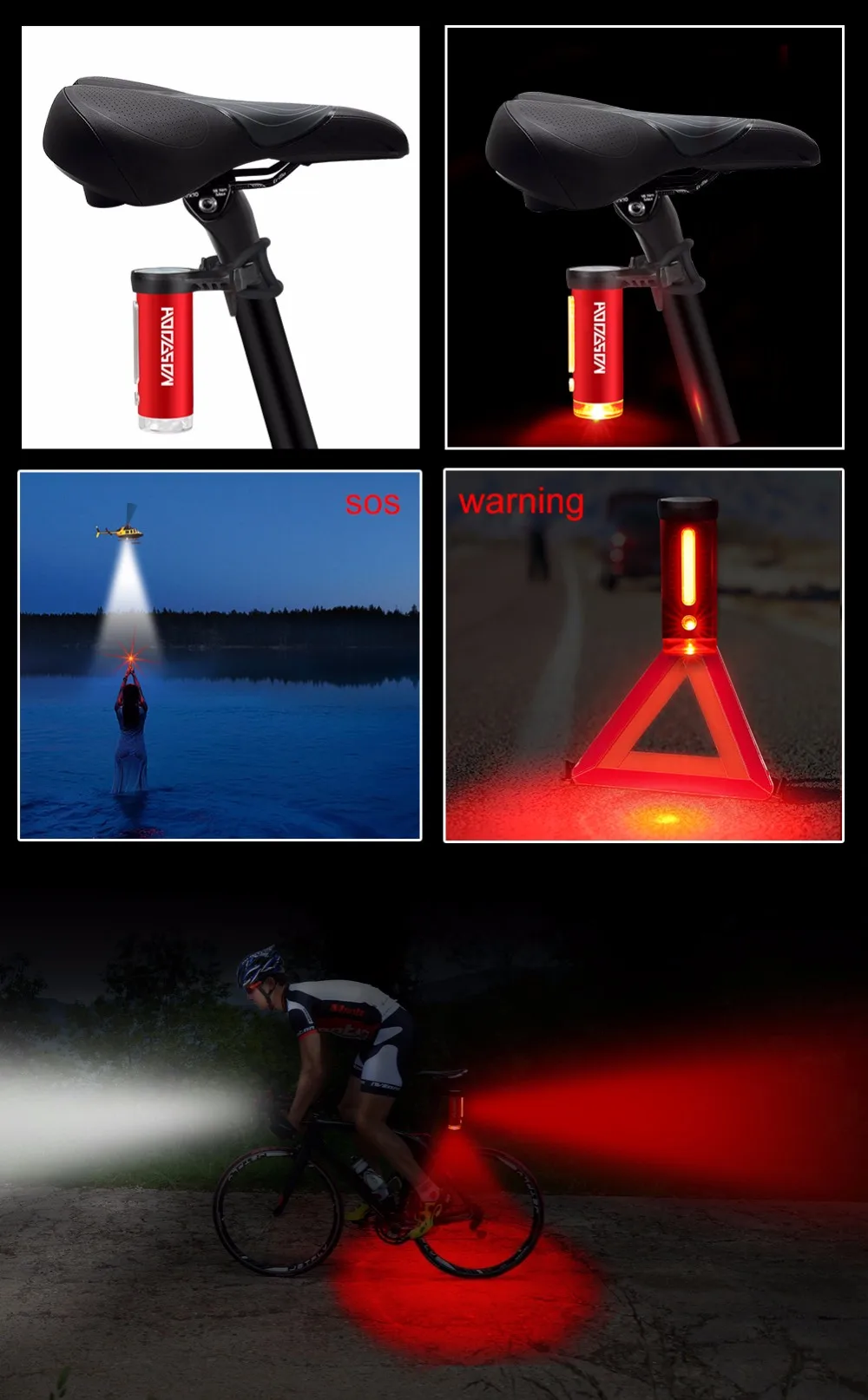 Hodgson usb充電式自転車ライトled防水リアライト360度リフレクター 