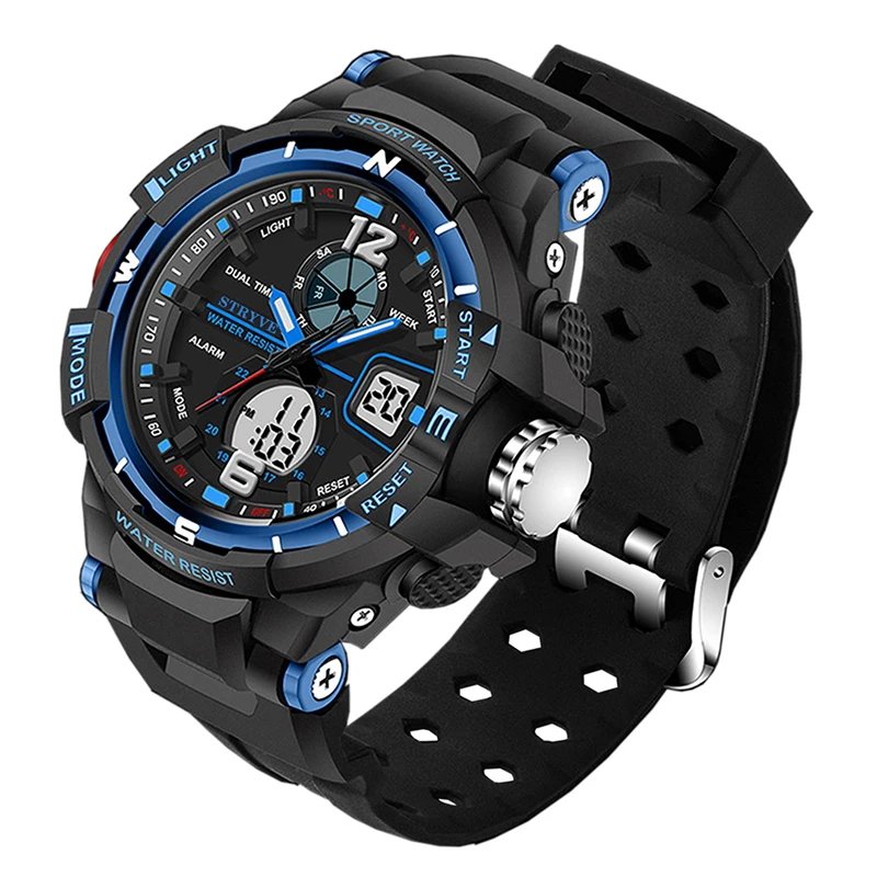 

Stryve Luxury Brand Military Watches Dual Time Quartz Led Male Clock Alarm Waterproof Men Sports Electronic Watch montre homme