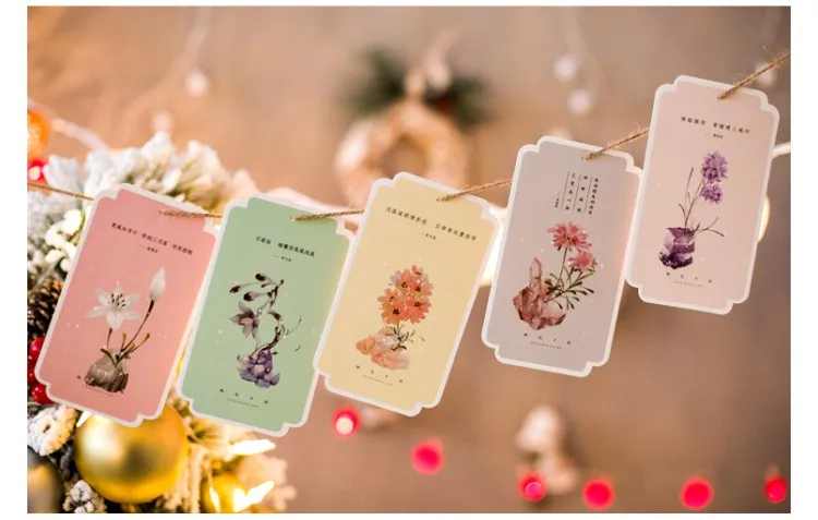 30pcs/lot Flower Plants Cartoon Floral Kawaii Cartoon Postcards Cute DIY Envelop Gift Card Creative Bookmark