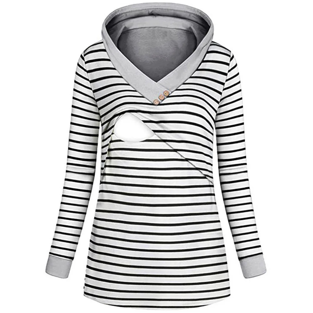 

Umstandsmode Hoodie Long Sleeves Striped Tops Breastfeeding Sweatshirt ropa de mujer pregnancy maternity clothes