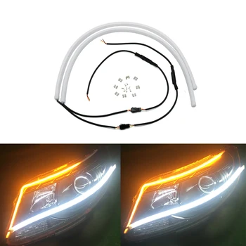 

2PCS Car Amber Strip LED Flowing Flexible DRL Headlight Signal Light Lamp For Toyota Honda Corolla Mazda Leon Golf Prado Teana