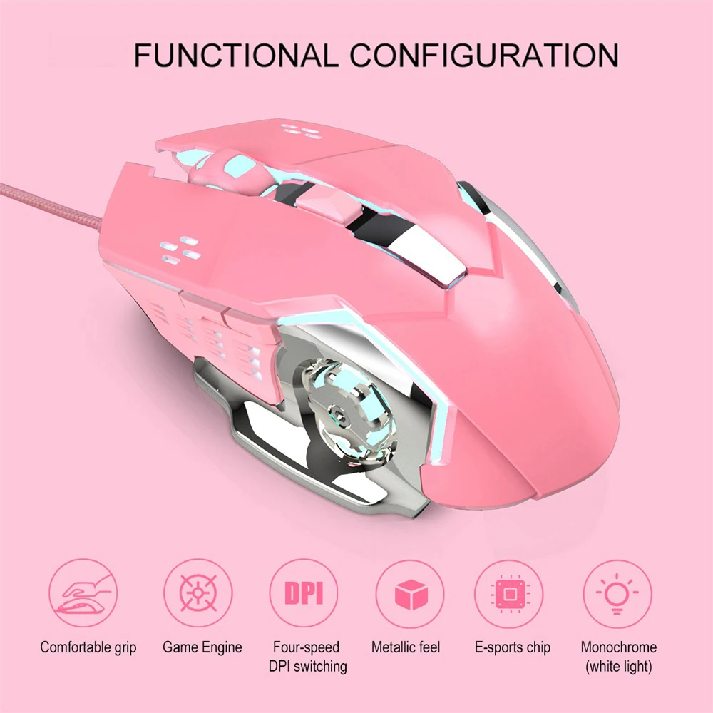 VicTsing Q123 Professional Wired Gaming Mouse 6 Button 3200 DPI LED Optical USB Computer Mouse Gamer Mice Game Pink Mouse For PC (1)