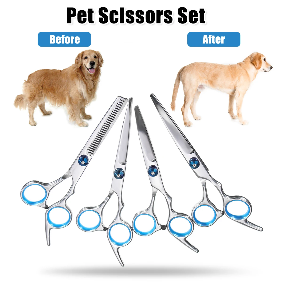1 Set Pet Dog Cat Grooming Scissors Set Straight Curved Cutting