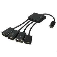 Micro usb 4 in 1 otg charging hub Host Adapter Cable with Three USB 2.0 Female Connector Spliter for Samsung Galaxy smart phone