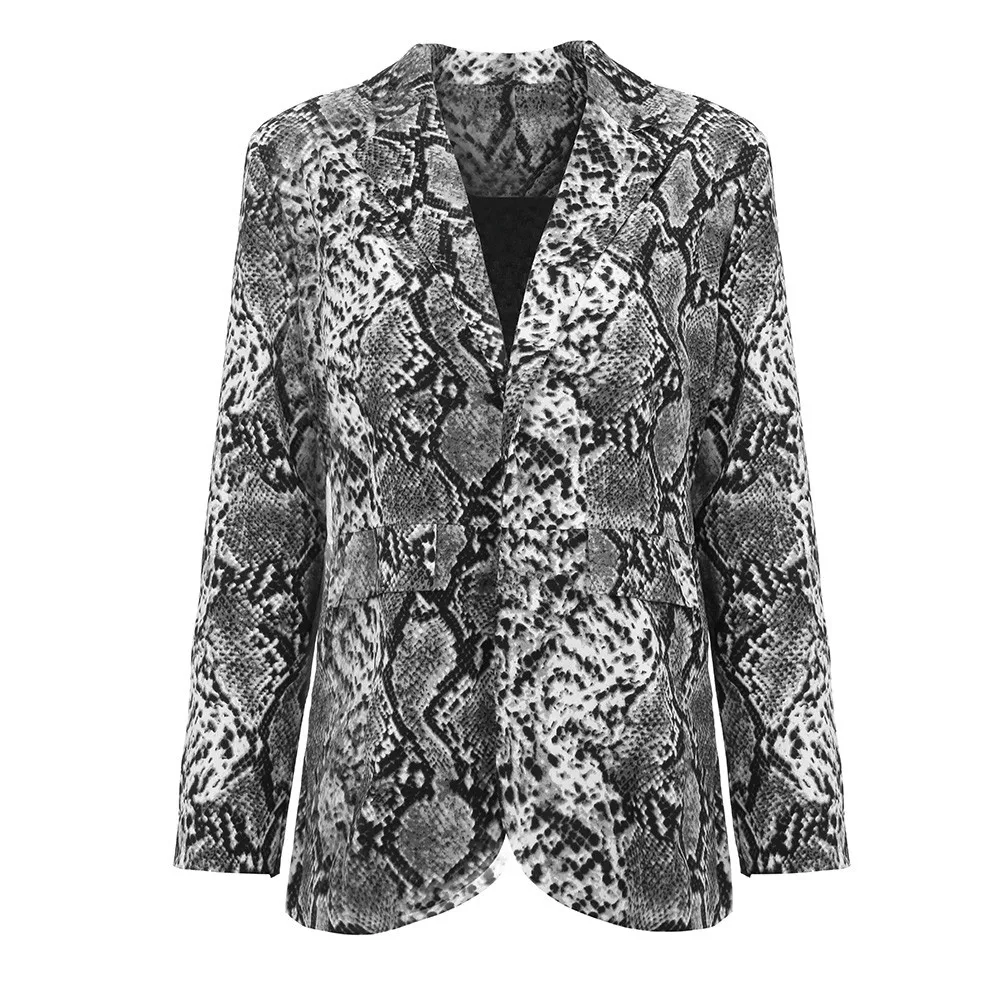 Women Vintage Snake Print Coats Turn down Collar Long Sleeve Coat ...