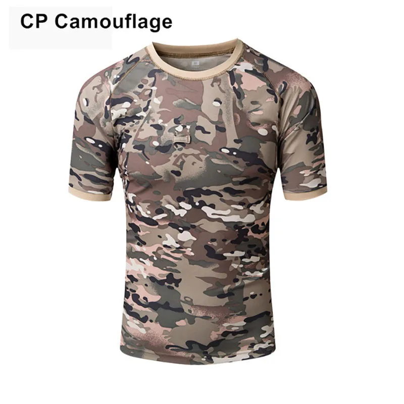 RAY GRACE Мужская камуфляжная футболка с коротким рукавом и круглым вырезом дышащая быстросохнущая походная охотничья боевой походный футболка - Цвет: CP