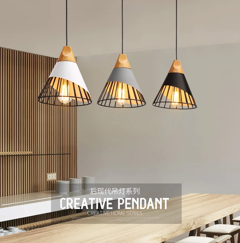 

Modern Pendant Lights Dining Room Pendant Lamps Modern Colorful Restaurant Coffee Bedroom Lighting Iron+Solid Wood E27 Holder