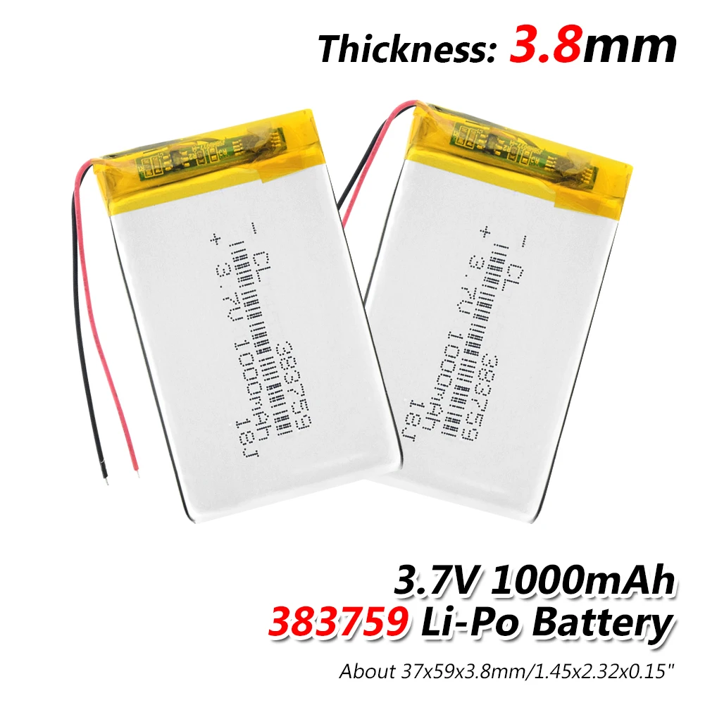 

1/2/4x 3.7v Lithium Li-ion Battery 383759 1000mAh Li-polymer Lipo Batteries For Monitoring Equipment Bluetooth Headset Camera