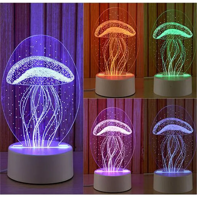 3D Светодиодная лампа для спальни настольная ночник акриловая панель USB штекер 7 цветов сменная сенсорная Базовая лампа детский подарок