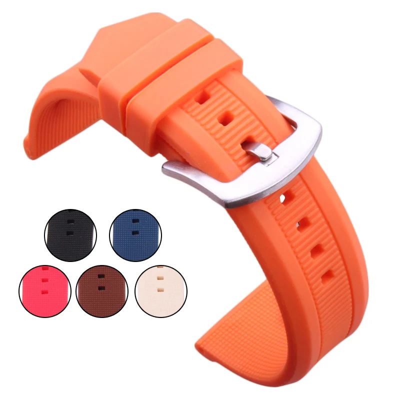 

HENGRC Soft Silicone Watchbands 22mm Red Black Brown Gray Orange For Gear S3 Rubber Watch Strap Stainless Steel Buckle