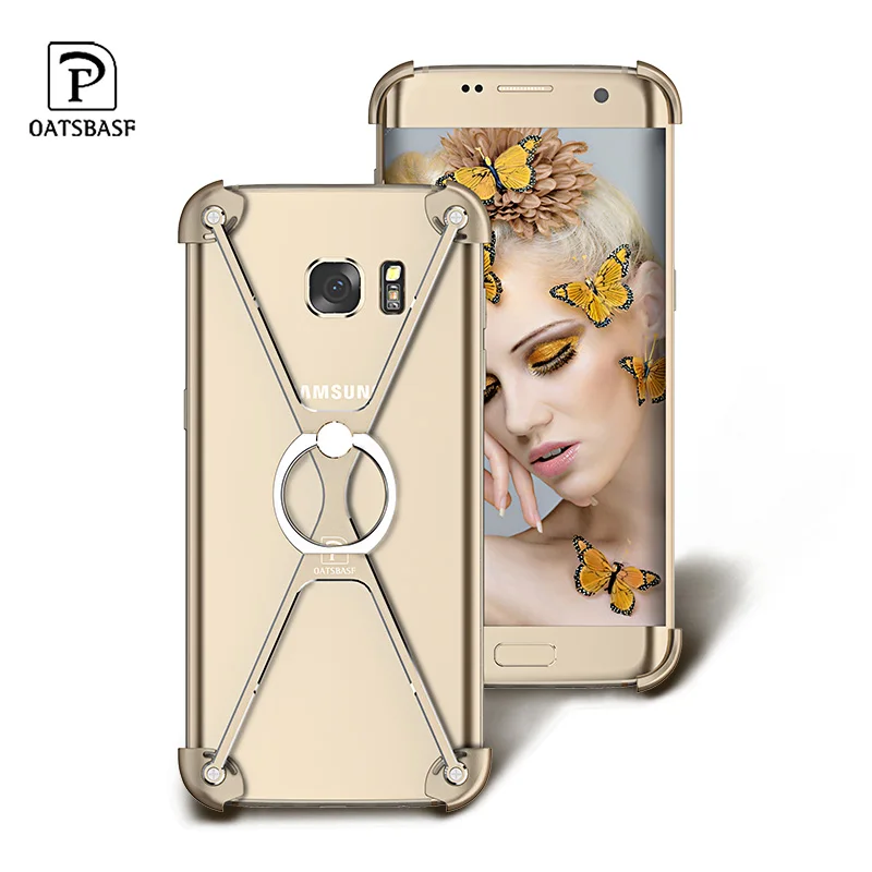 Oatsbasf Cover For Samsung Galaxy S8 S7 S6 Edge Plus Case Metal Frame Border Shockproof Phone Stand + Ring Holder | Мобильные