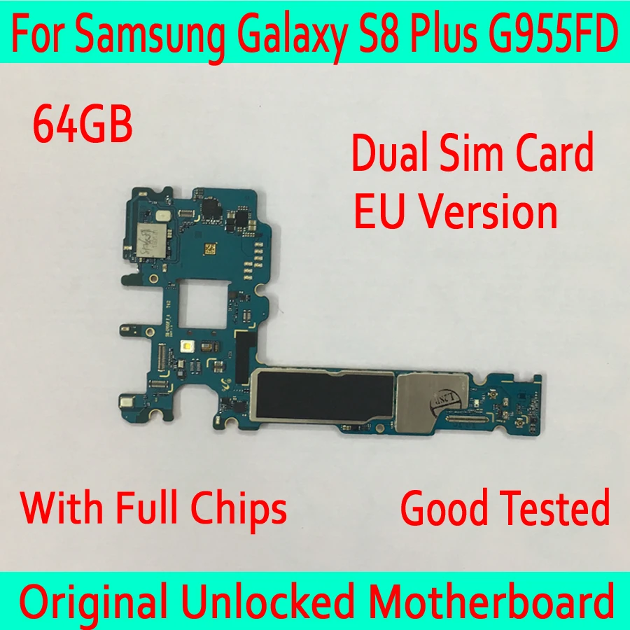 

For Samsung Galaxy S8 Plus G955FD Original unlocked Motherboard Dual Sim Card, MB Plate for Samsung S8 G955FD Logic board 64GB