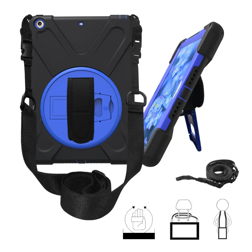 

Case For Apple New iPad 9.7 2017 A1822 A1823 Kids Safe Shockproof Soft Silicone Stand Armor Cover Hand Hold Wrist Shoulder Strap
