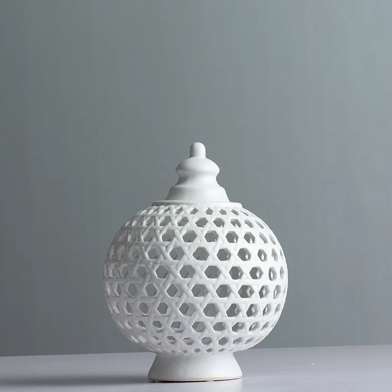 

Handmade Hollow Circle Tube Storage Tank Jar Ceramic Flower Vase Candle Holder Multi-Function Home Decorations R757