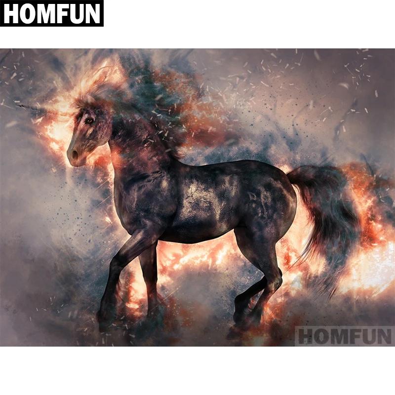 Набор для алмазной вышивки HOMFUN A01353 картина огненный Единорог с полными