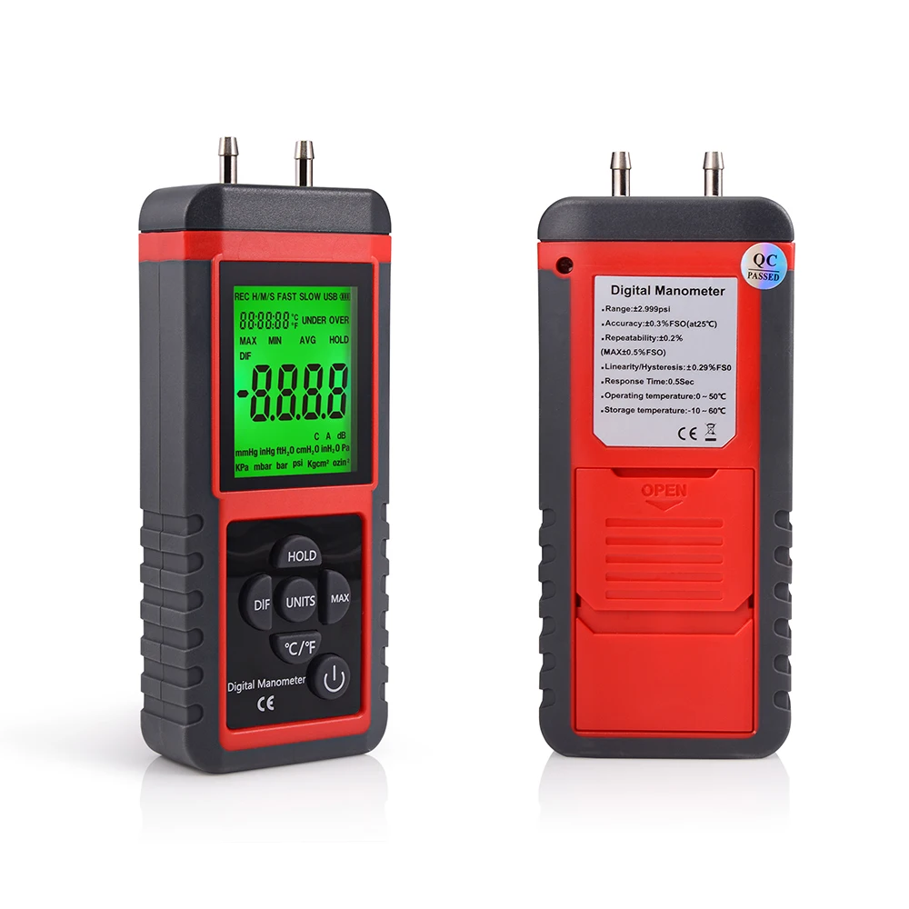 

KH LCD Digital Manometer Pressure Gauges Auto Pressure Differential Air Pressure Tester Detector Manometers Data Hold 12 Units