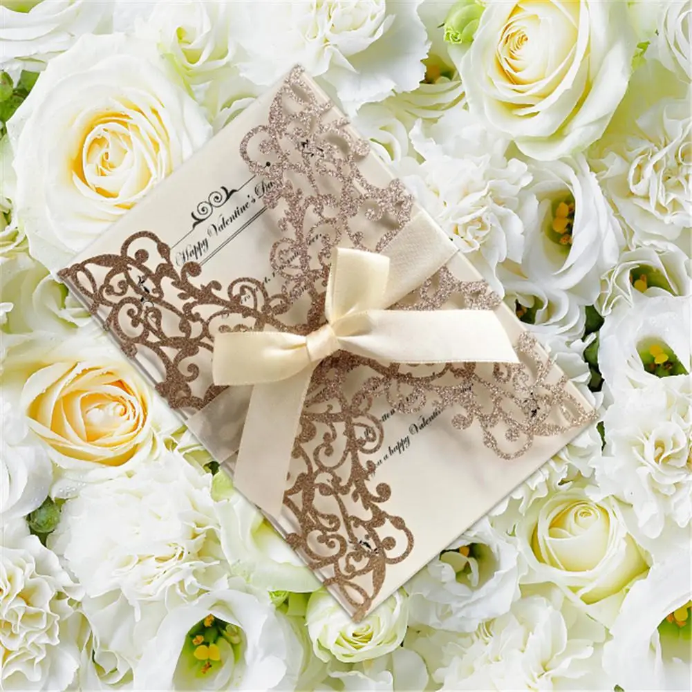  10PCS Bowknot Glitter Invitations European Style Laser Cut Birthday Wedding Business Invitations Ho - 33049050737