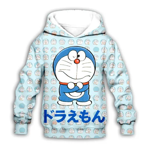 Kawaii Doraemon толстовки с капюшоном из комбинированной ткани нобита ноби 3d принт дети мультфильм Аниме Толстовка мальчик девочка дети Повседневный милый пуловер с косой молнией - Цвет: Kids  hoodies