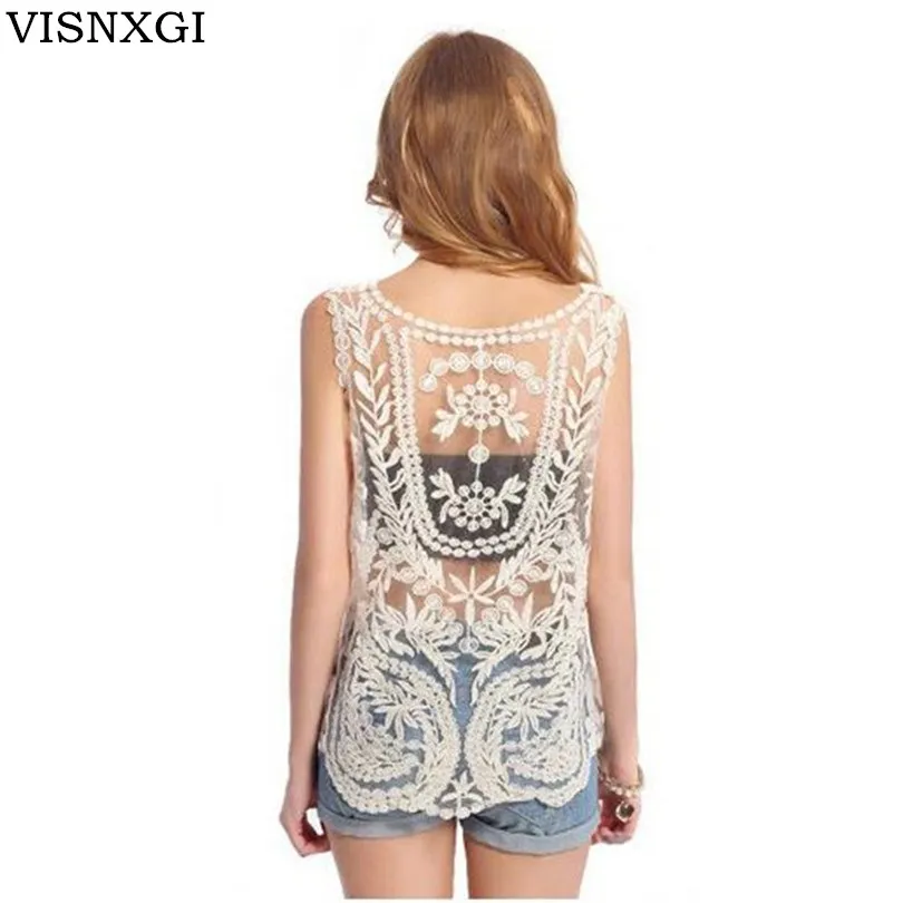 

VISNXGI Tank Top Women Fitness Elegant Flower Embroidery Lace Blouse 2019 New Fashion Summer Tube Top Sleeveless Shirt Clothing