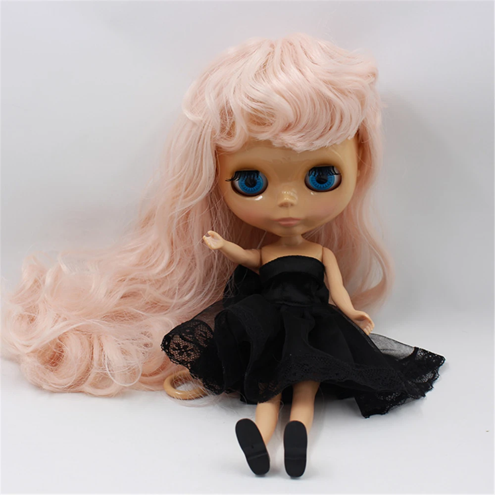 Factory Blyth Doll Nude Doll 280BL1059 Pink Long Wavy Hair With Bangs Tan Skin Free Shipping 4 Colors For Eyes Suitable For DIY