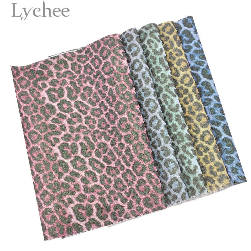 

Lychee A4 Leopard Glitter Faux PU Leather Fabric High Quality Sewing Synthetic Leather DIY Material For Garments