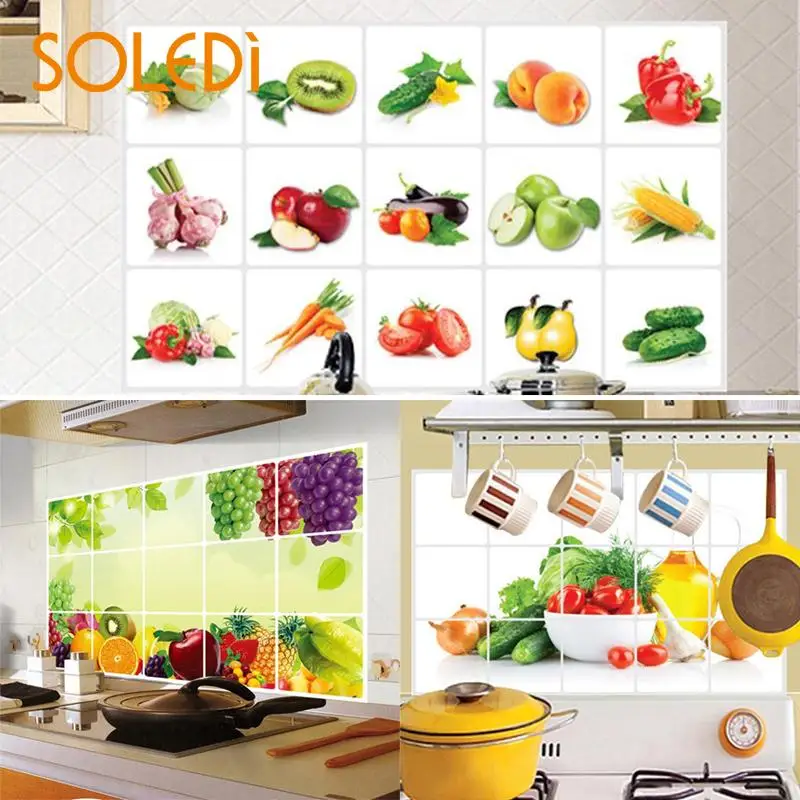 

Wall Stickers Kitchen Fruits Decal Sticker Proof Grid Wall Tile Grapes