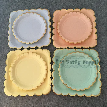 

32 Sets Colorful & Gold Party Decor Mint/Blue/Yellow/Blush Papaer Plates Napkins School Party Movie Night Carnival Party Decor