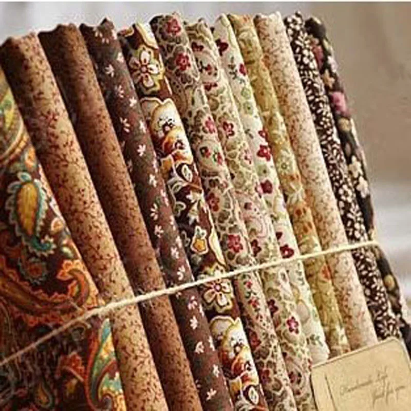 

ROYAL DIY 100%COTTON 12 design mix brown flower rose feather fabric patchwork textile 23CM x 24CM High quality