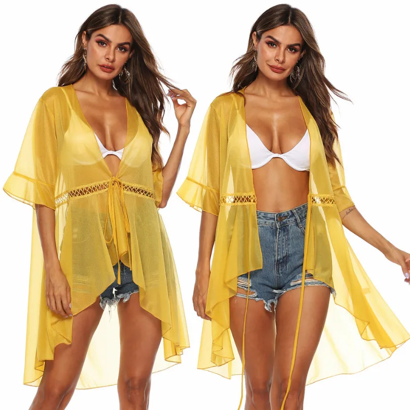 

Tunic Beach Dress Pareo Swimsuit Cover Up May Female Saida Praia Outside Mould Pure Color Smock Loose Solid Acetate Sierra 2019