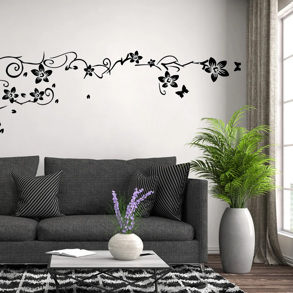 

2019 Flower Wall Stickers Fashion Romantic Flower Removable Vinyl Vine Mural Decal Art Stikers For Living Room Wall Decor