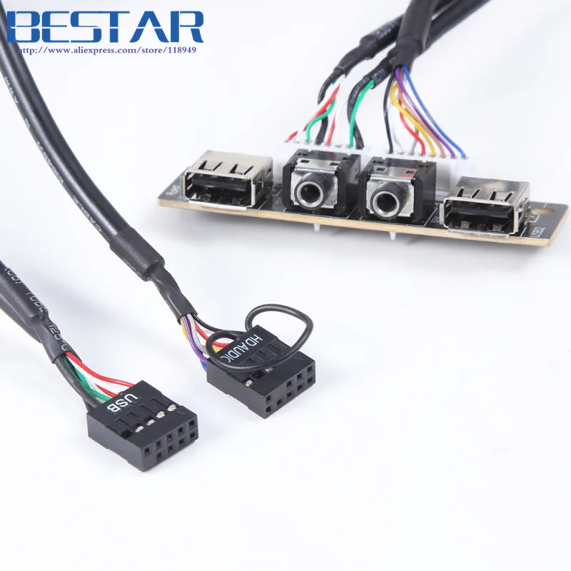 Pcコンピュータケースpcbフロントパネルusb 2.0オーディオポートマイクケーブルマザーボード接続ケーブルaudio port