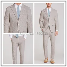 Наивысшего качества шерсть изготовленный на заказ белый и синий полосатый заостренный лацкан двойной вентиляционный две пуговицы из двух частей мужские повседневные Костюмы