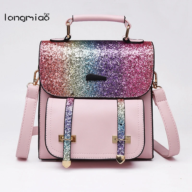 longmiao Glitter Women Sequins Backpack Teenage Girls Travel Korean Backpacks Bags Bling Rucksack School Bagpacks | Багаж и сумки