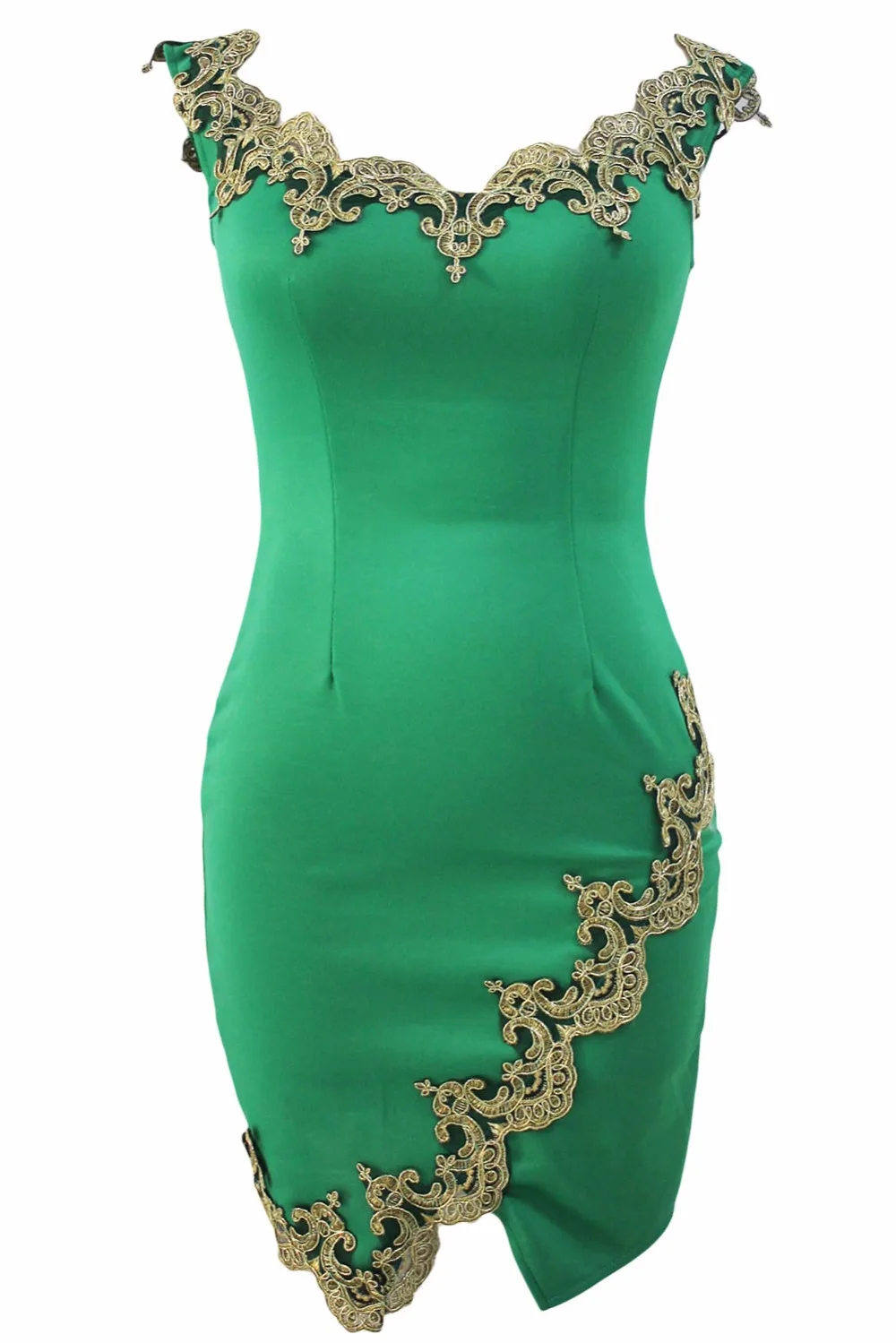 Gold-Lace-Applique-Green-Off-Shoulder-Mini-Dress-LC22715-9-3