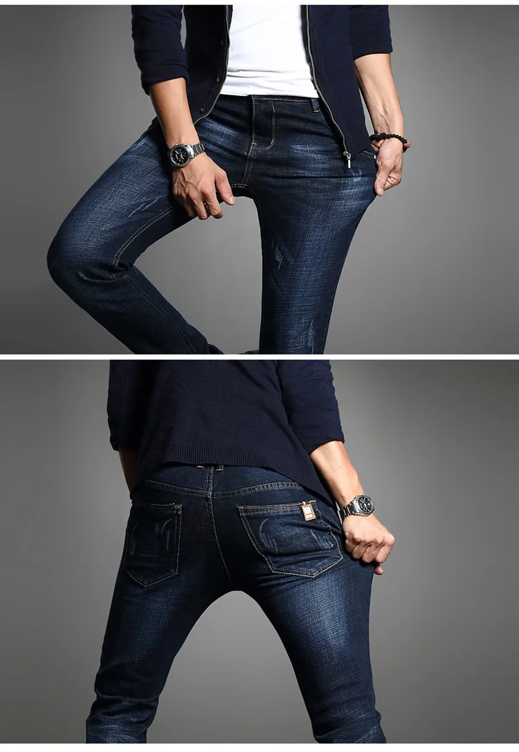 Бренд Для мужчин джинсы стрейч уничтожены Smart Повседневное Slim Fit Кнопка Личность Винтаж Классические джинсовые штаны плюс Размеры Новые