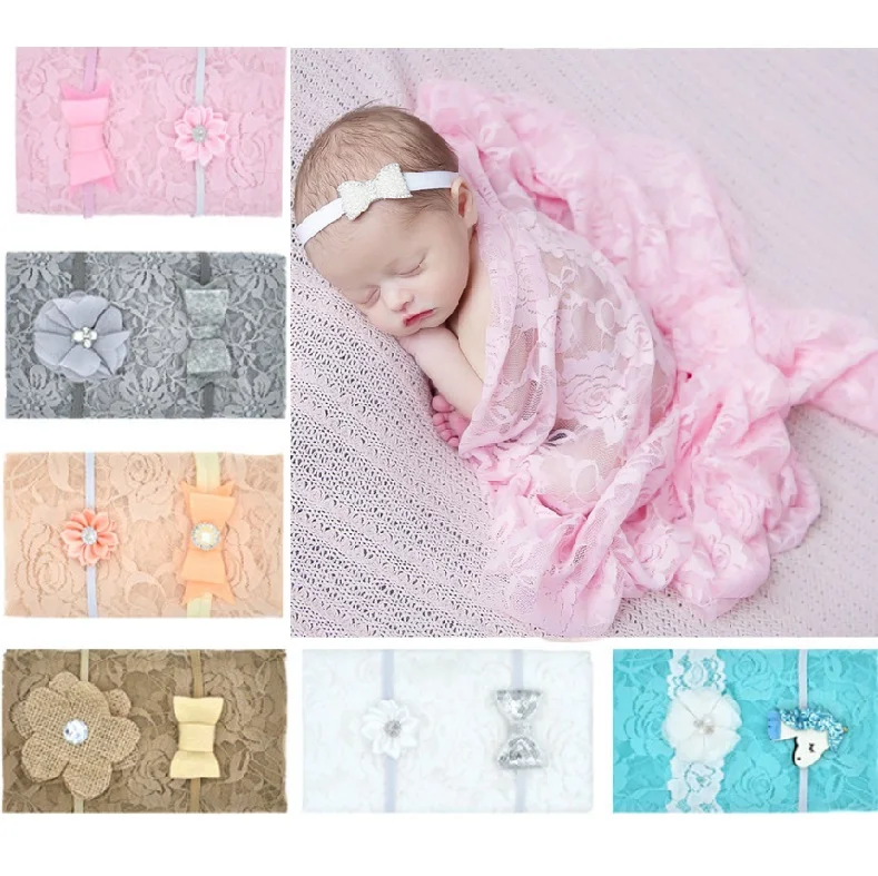 

Newborn Photography Props Blanket Lace Wraps Baby Swaddling Baby Headband