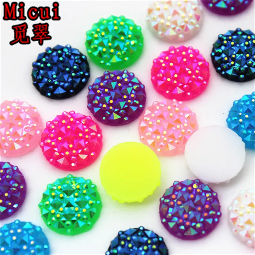 

Micui 70pcs AB Color 12mm Round Resin Rhinestones Crystal Stones Applique Flat Back Crystal Stones Non Sewing Scrapbook MC44