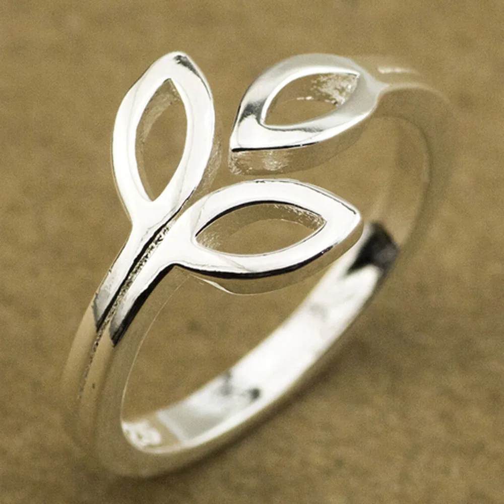 Leaf Real 925 Sterling Silver Rings for Women Adjustable Wedding Ring